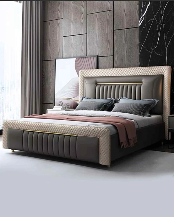 Modern Solid Wood King Size Bed with Wingback Headboard ANGIE HOMES 1688379673803